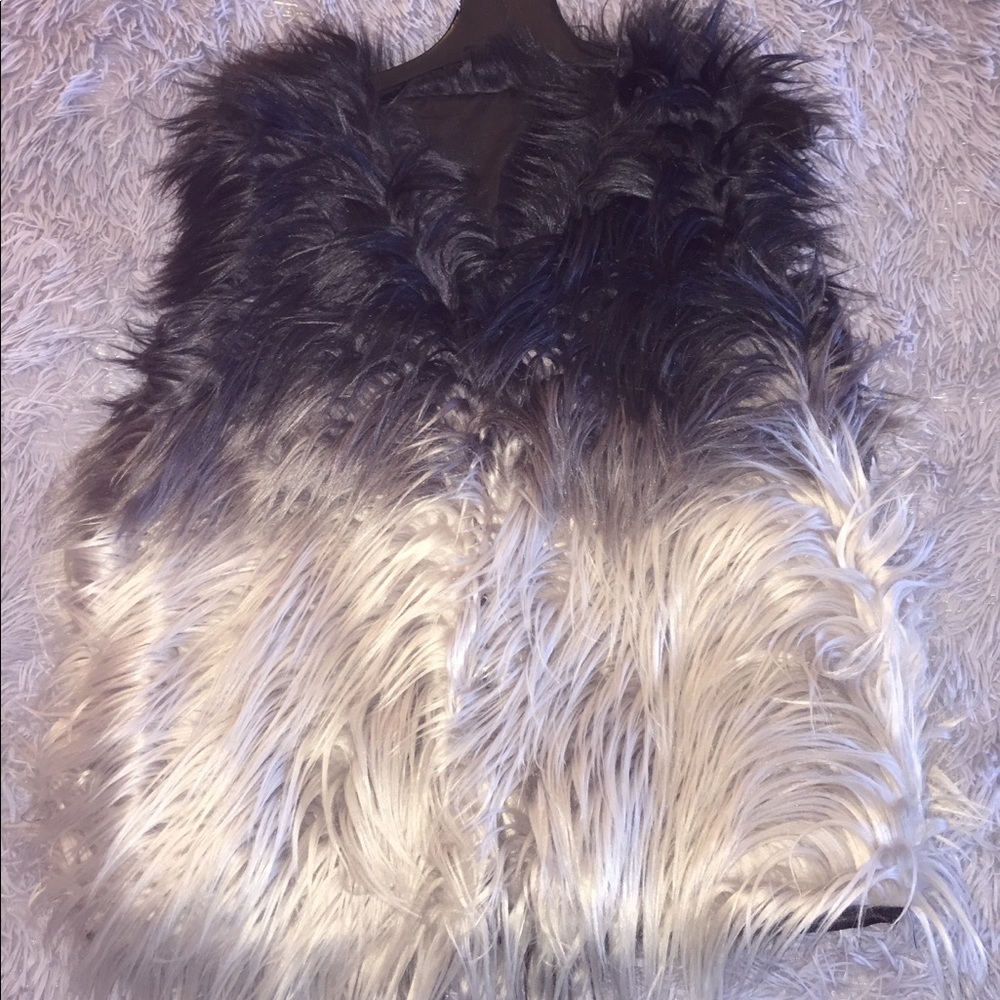 NWT Ombré Fur Vest Black and Grey/Silver